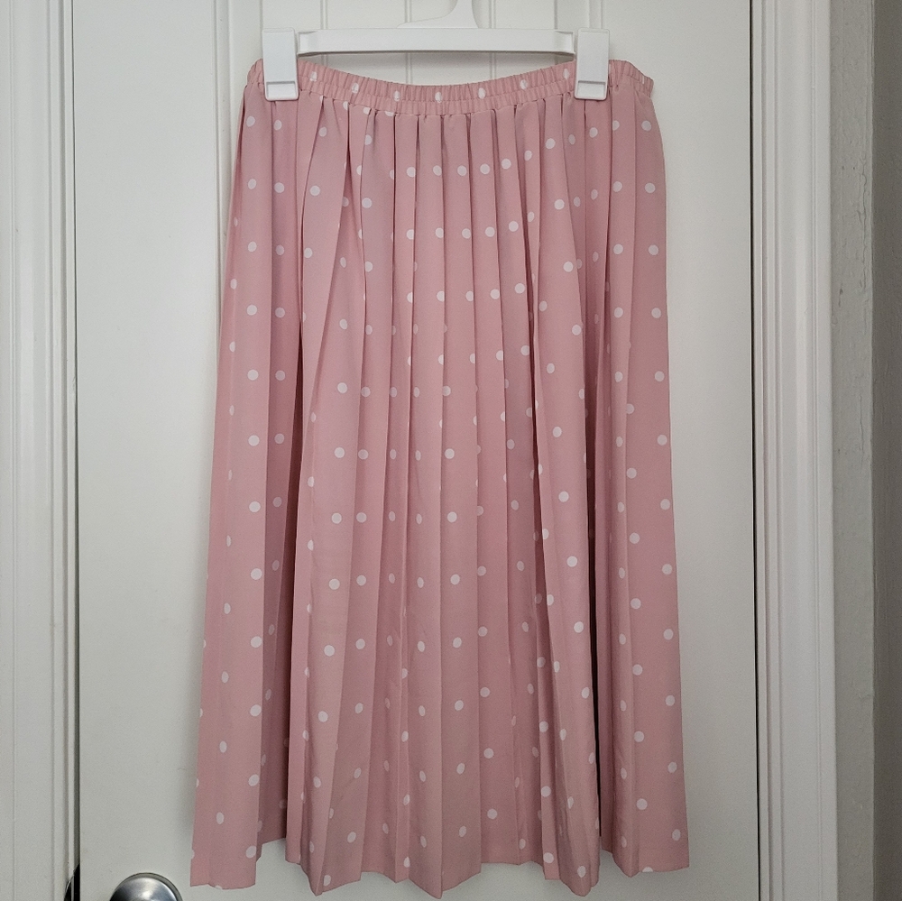 Vintage Polka-dot Pleated Midi Skirt